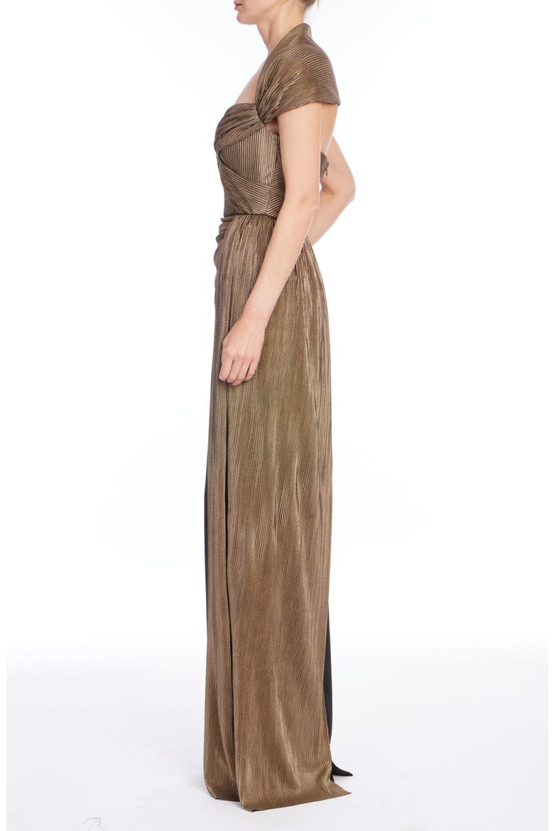 Pleated Lamé Gown, Alternate, color, BLACK GOLD