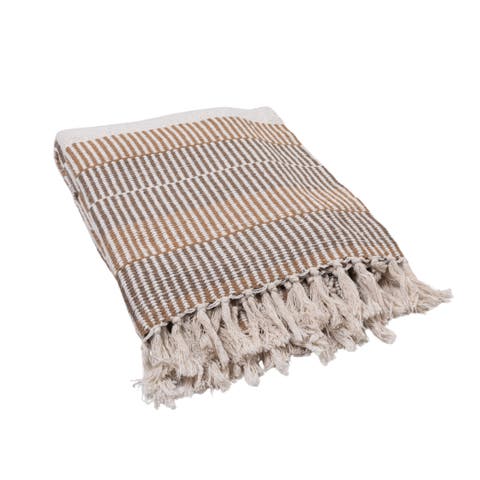 Woven Cotton Blend Throw with Stripes and Fringe, Multicolor