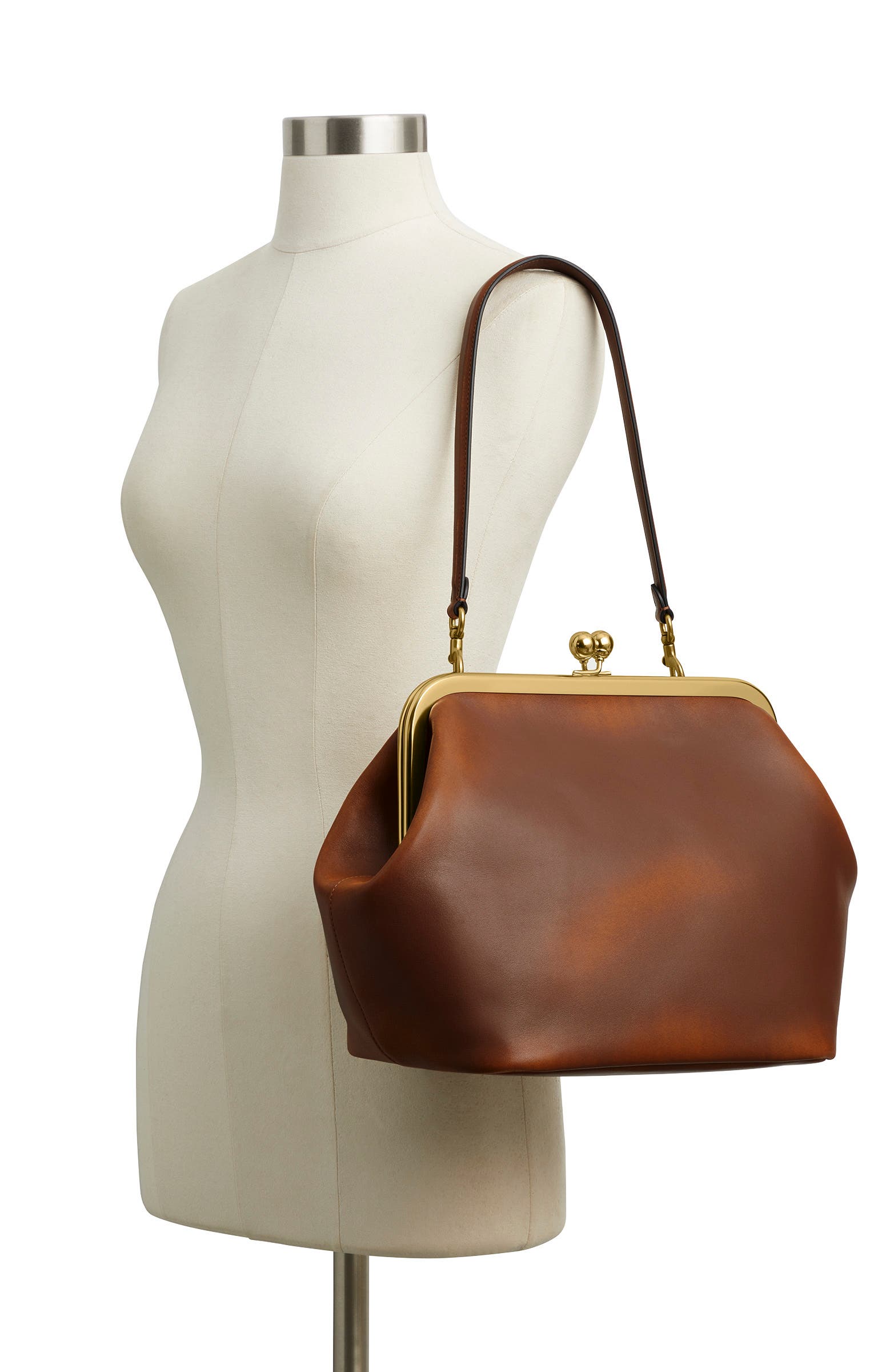 Loved Leather Kisslock Frame Bag, Alternate, color, BROWN