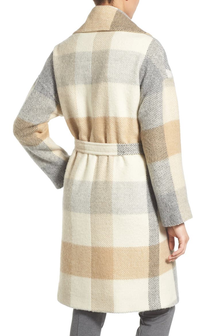 Plaid Wrap Coat, Alternate, color, CAMEL/ IVORY/ GREY