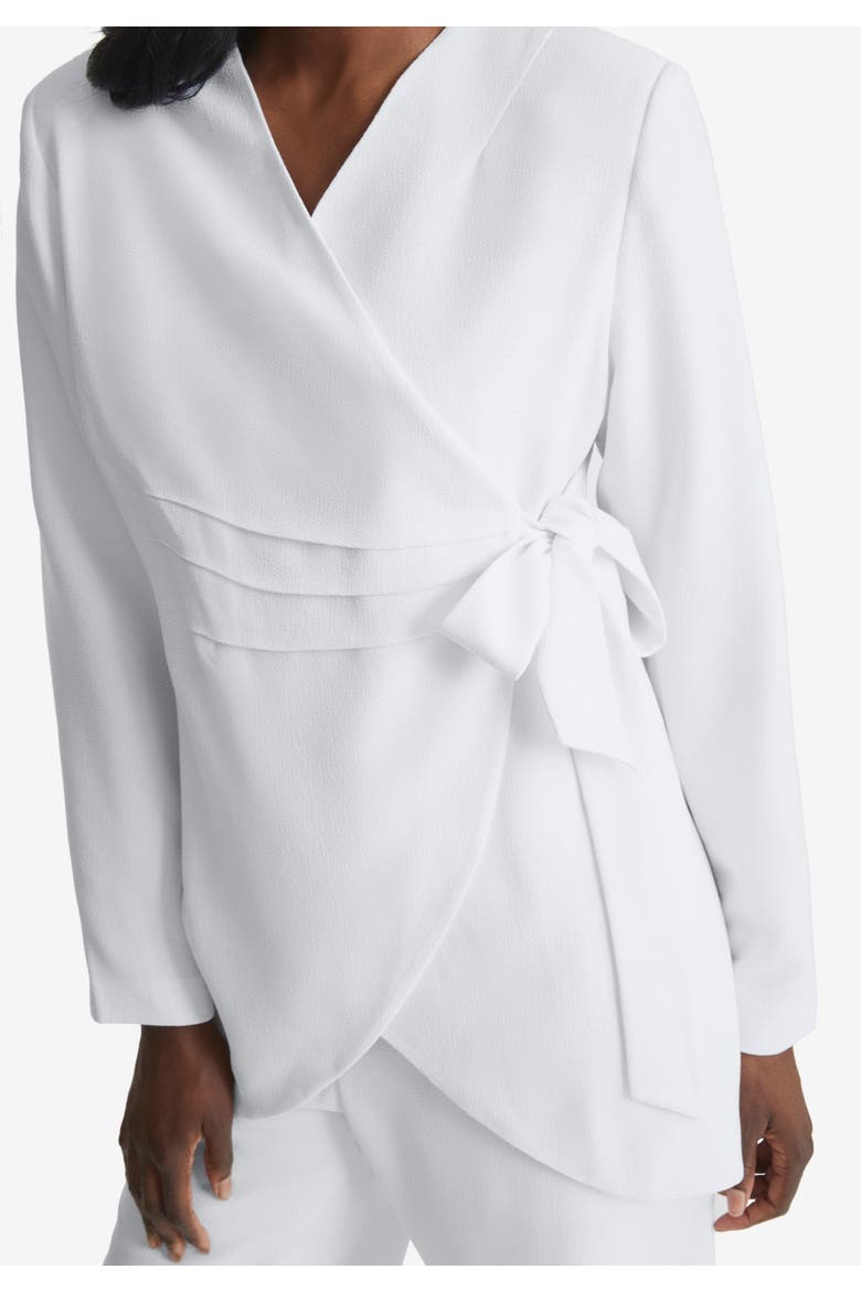 2-Piece Faux Wrap Pantsuit, Alternate, color, WHITE