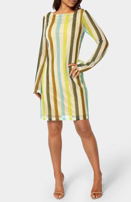 bebe Stripe Print Long Sleeve Dress