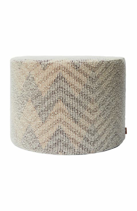 Dinamico Bouclé Cylindrical Pouffe 40x30 Cm Chevron Pattern