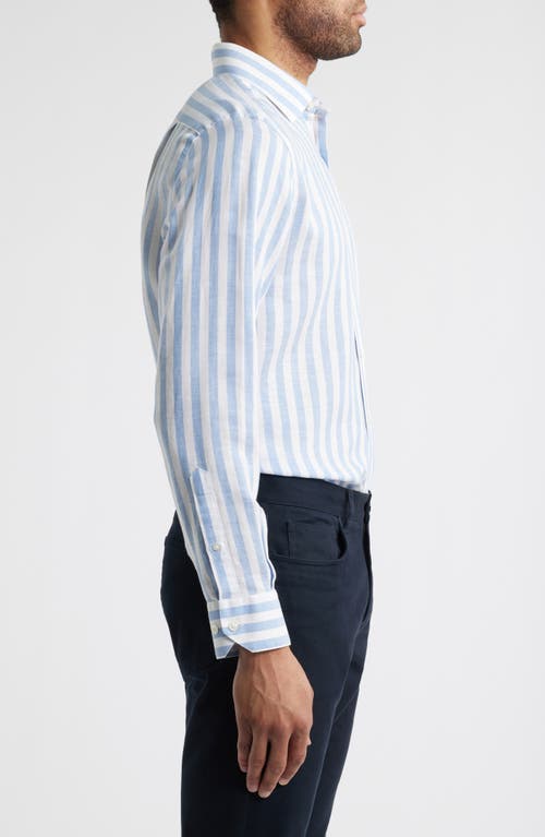 SCOTT BARBER SCOTT BARBER COASTAL REGULAR FIT STRIPE LINEN & LYOCELL BUTTON-UP SHIRT