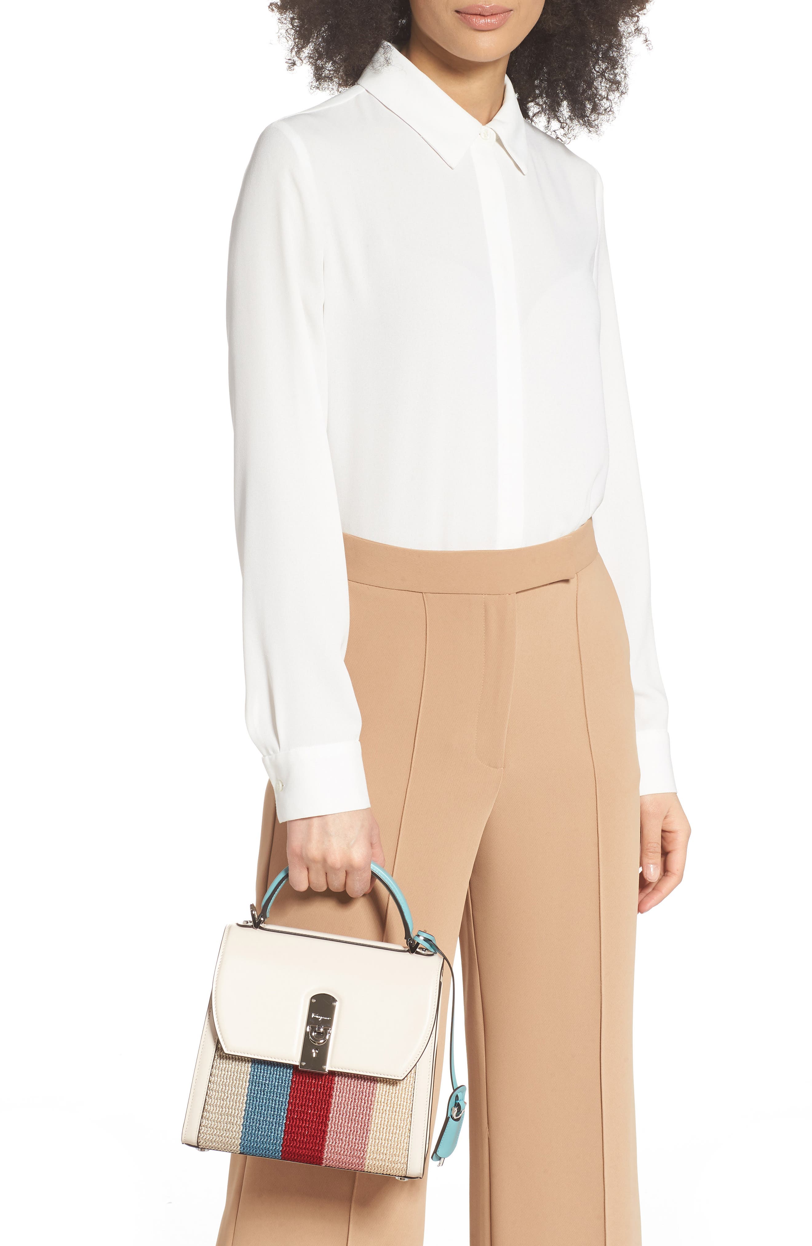 FERRAGAMO Salvatore Ferragamo Medium Boxyz Leather & Knit Satchel, Alternate, color, 