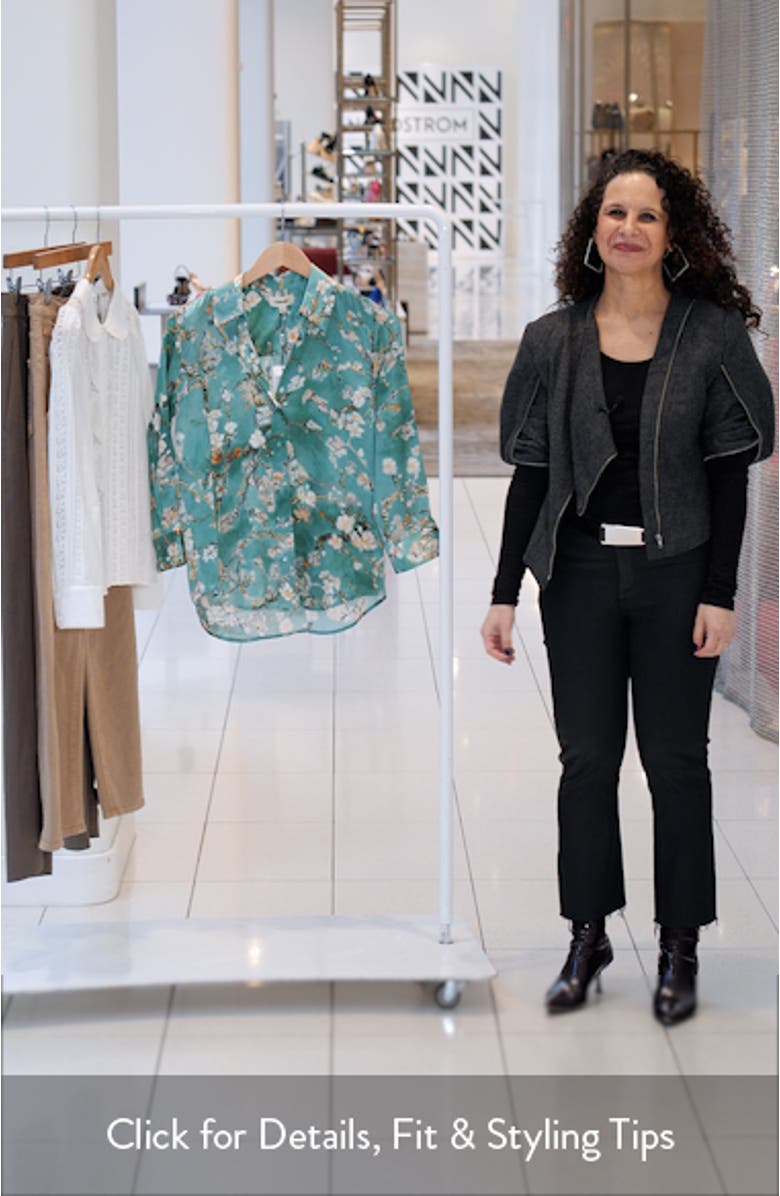 Dani Cherry Blossom Print Silk Button-Up Shirt, sales video thumbnail