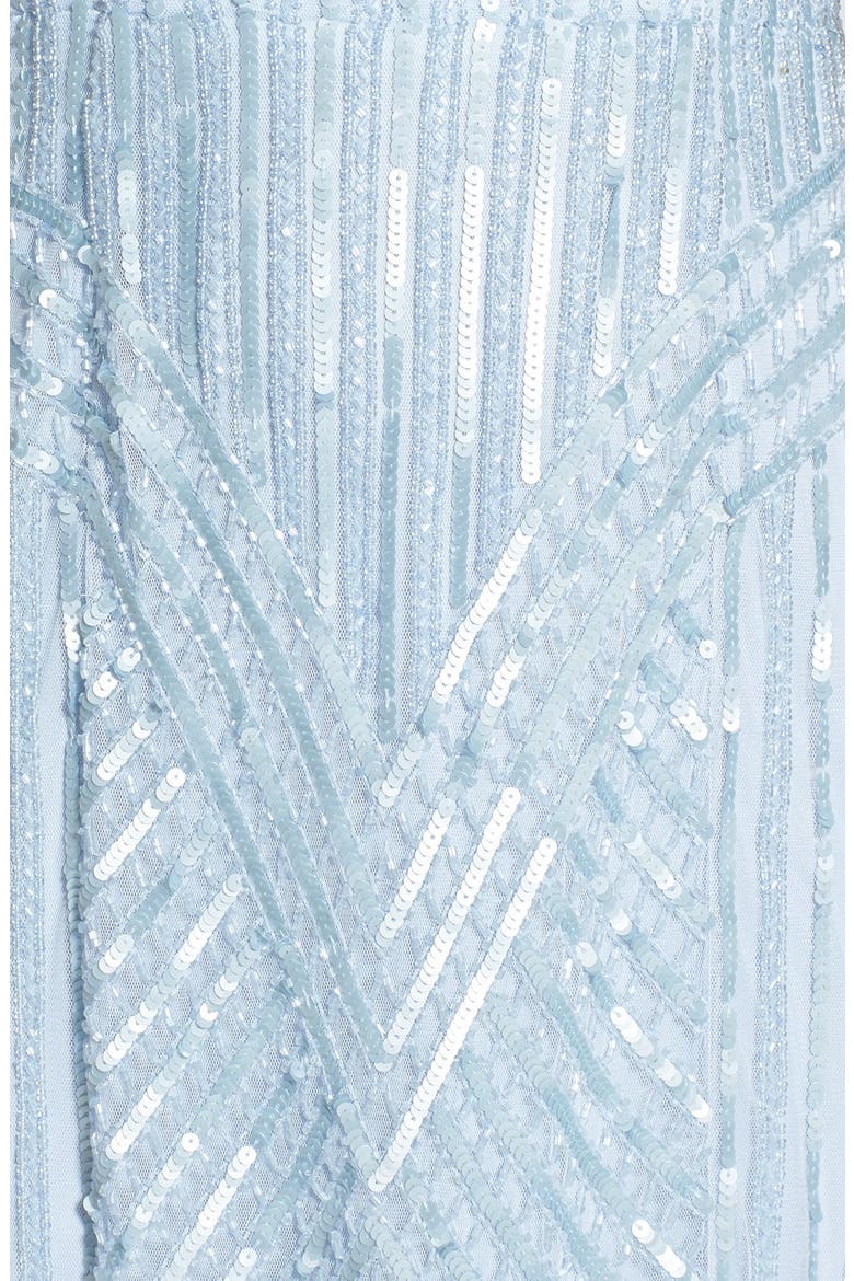 Beaded Mesh V-Neck Trumpet Gown, Alternate, color, ICE BLUE