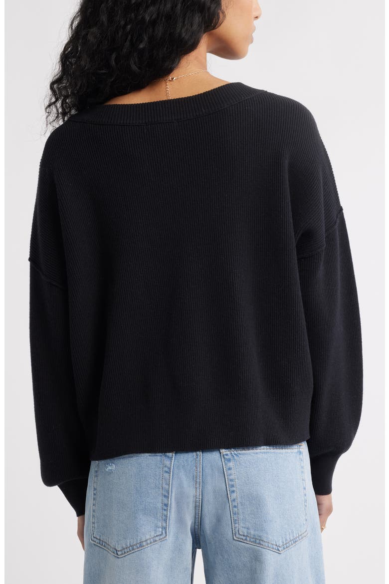 Seamed Oversize V-Neck Rib Sweater, Alternate, color, BLACK