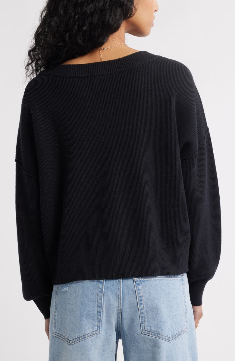 Seamed Oversize V-Neck Rib Sweater