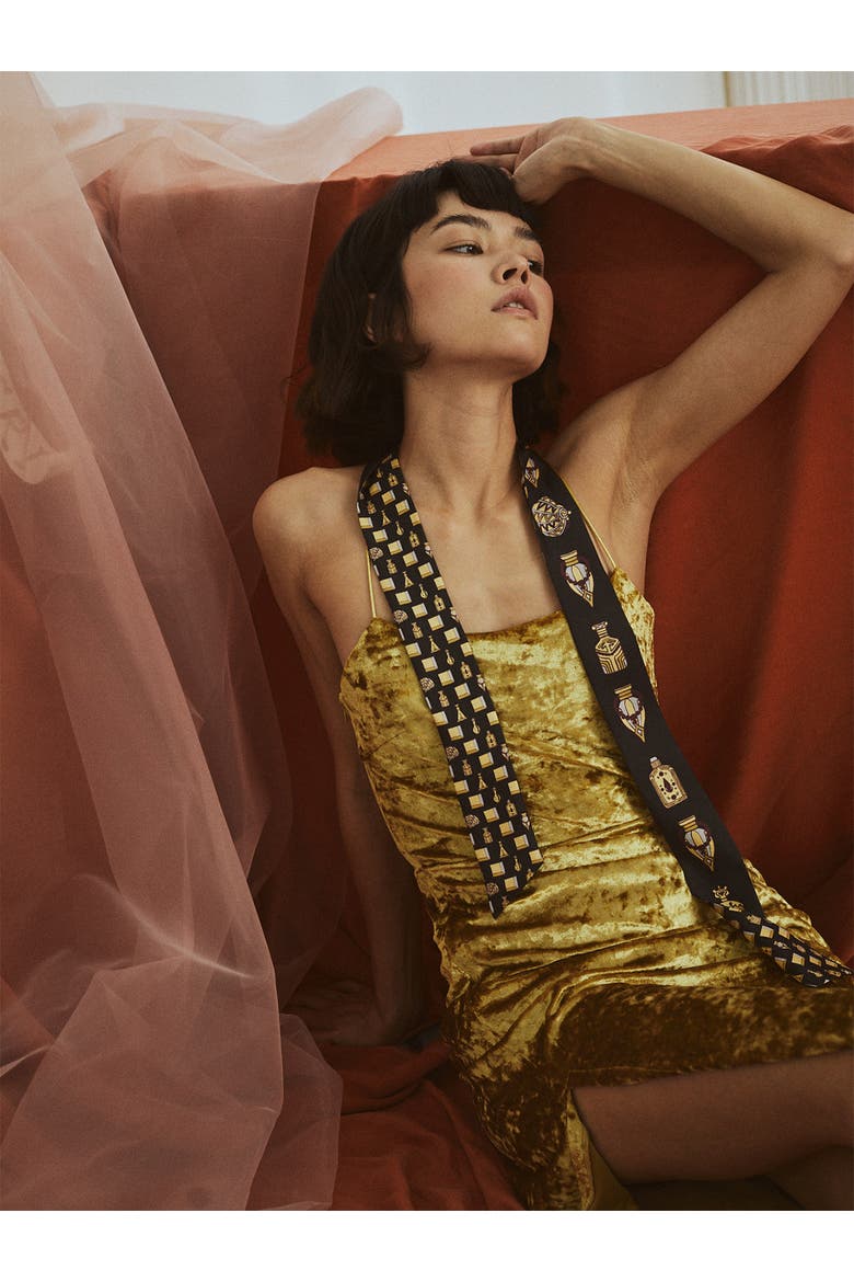 "Amora" Silk Skinny Scarf, Alternate, color, Gold and Black