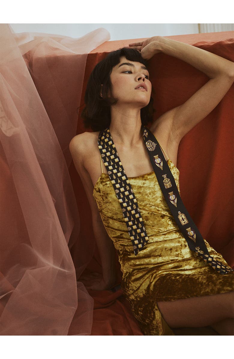 Lost Pattern "Amora" Silk Skinny Scarf, Alternate, color, Gold And Black