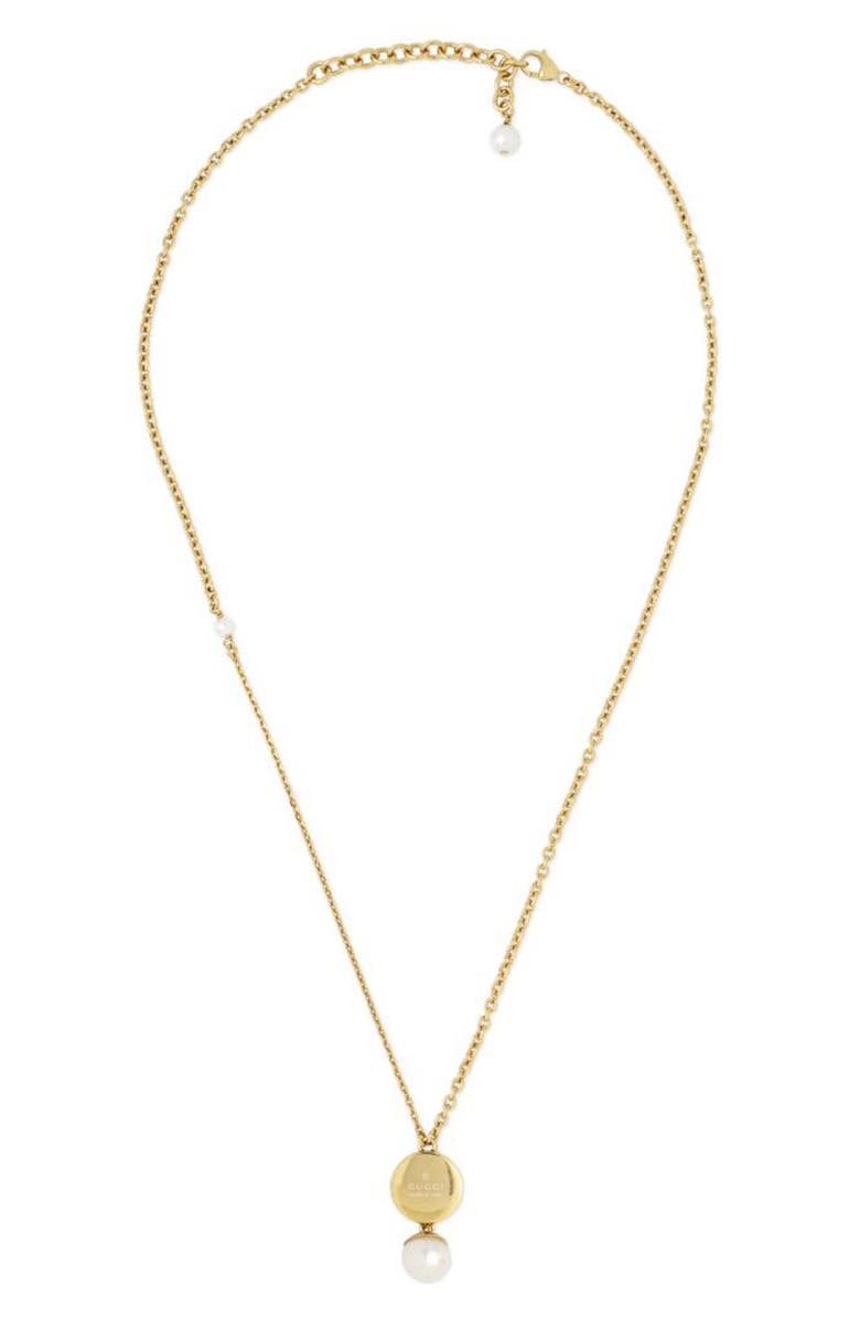 Gucci Interlocking-G & Imitation Pearl Pendant Necklace, Alternate, color,