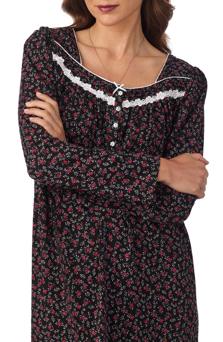 Eileen West Lace Trim Ballet Nightgown, Alternate, color, Black Floral Print