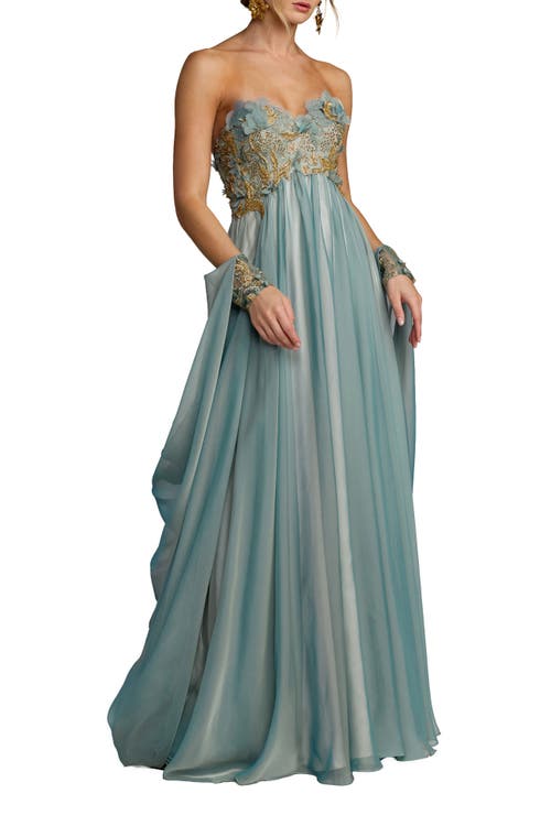 Mac Duggal Strapless Floral Embroidered Chiffon Gown in Seafoam at Nordstrom, Size 12