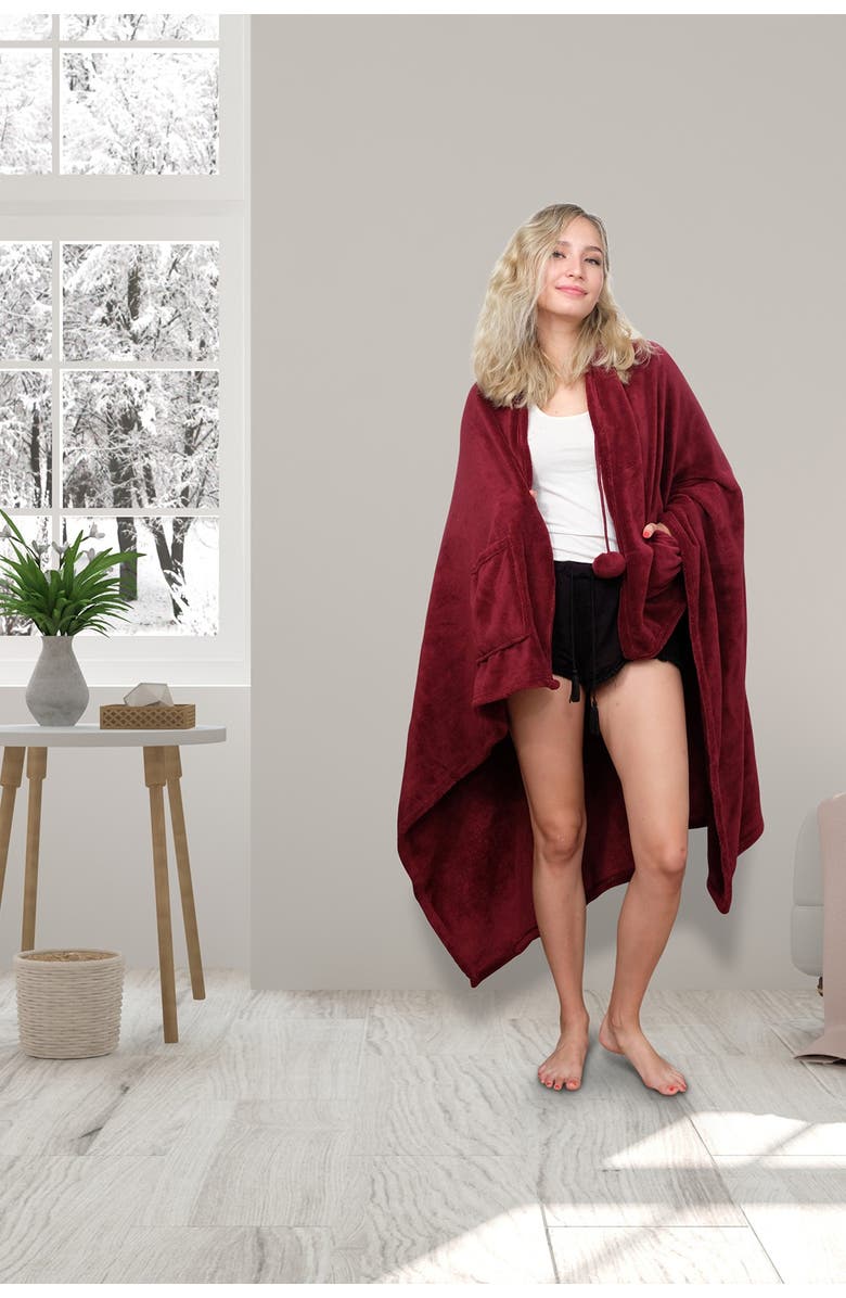 CHIC Bruin Soft Plush Fleece Wrap - Burgundy, Alternate, color,