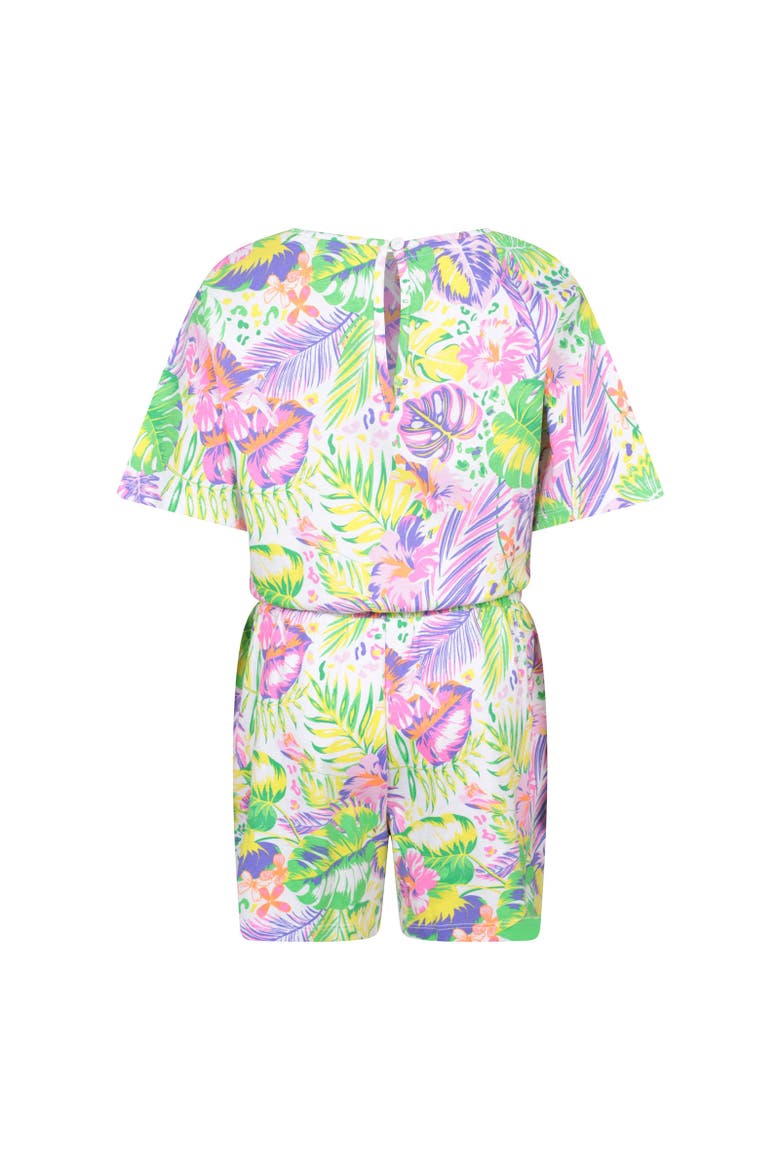 Childrens/Kids Poppy Leaf Print Playsuit, Alternate, color, Coral