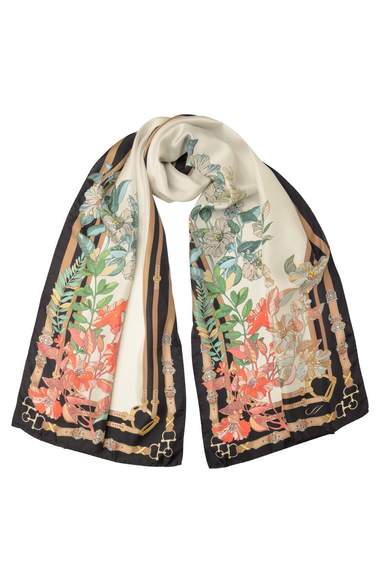 Elizabetta Mina - Long Silk Scarf for Women, Main, color, Black