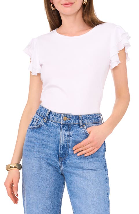 Tiered Ruffle Sleeve Cotton Blend Top