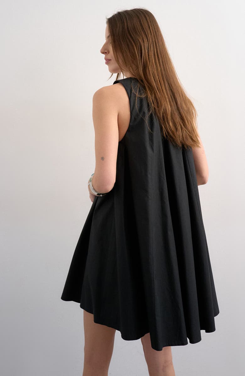 Topshop Pleated Cotton Trapeze Minidress, Alternate, color, Black