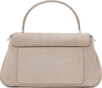 small grace glitter suede top handle bag