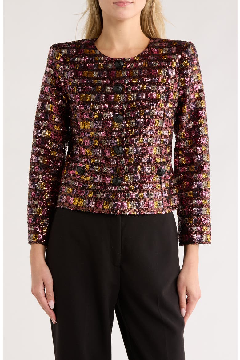 Caprina Three-Quarter Sleeve Jacket, Main, color, WISTERIA/DESERT CLY SEQUIN STP