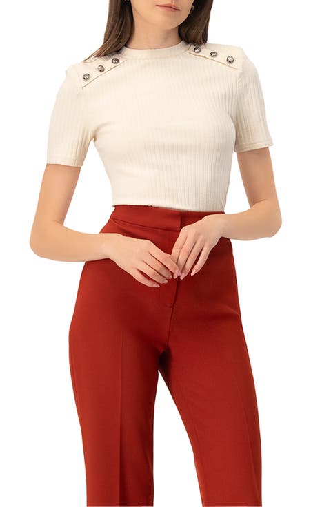 Puffed Shoulder Beige Top