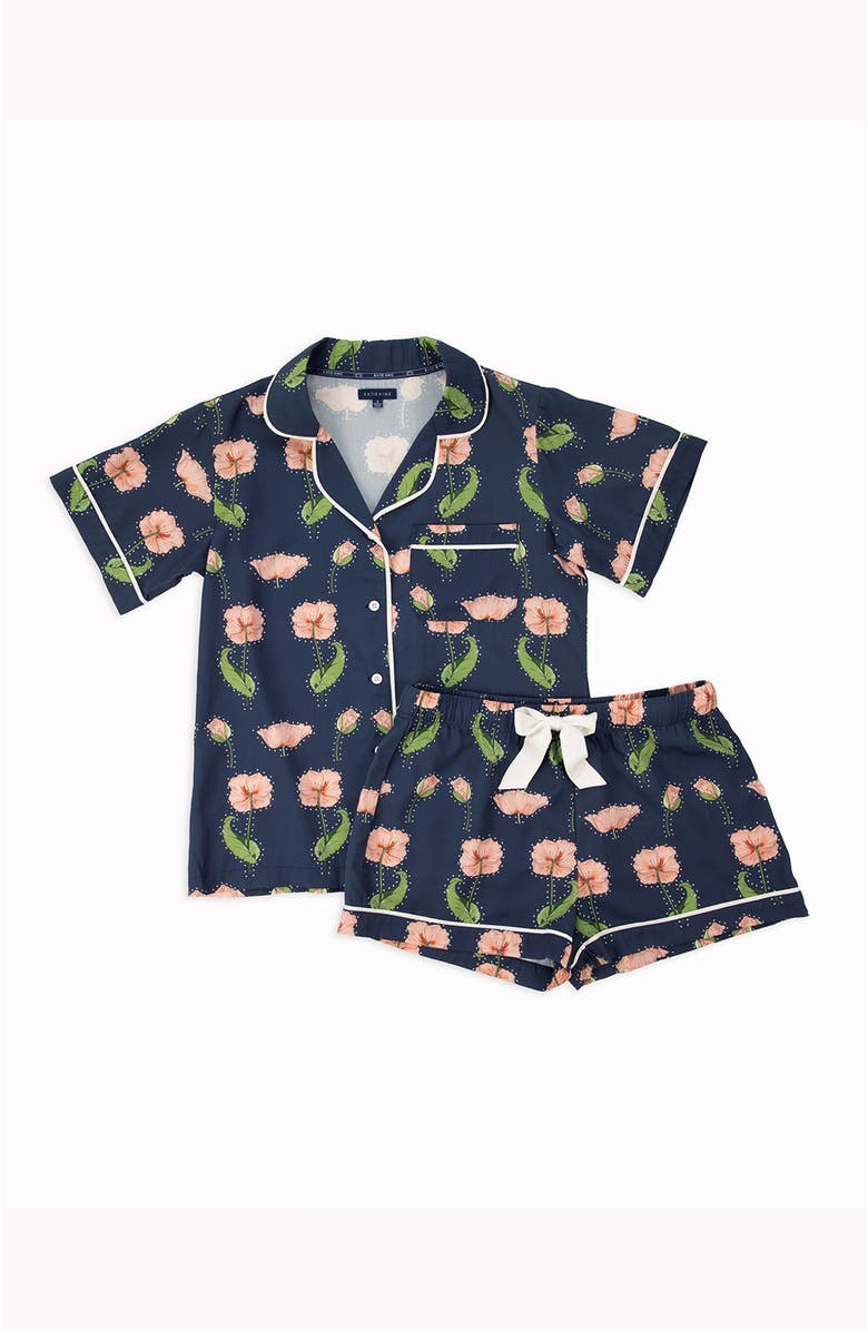 Katie Kime Rhinestone Flower Shorts Set, Alternate, color, Navy