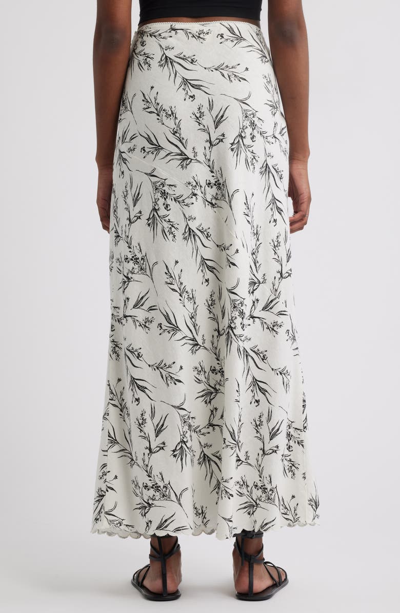 Treasure & Bond Scalloped Hem Linen Blend Maxi Skirt, Alternate, color, Ivory- Black Vineyard