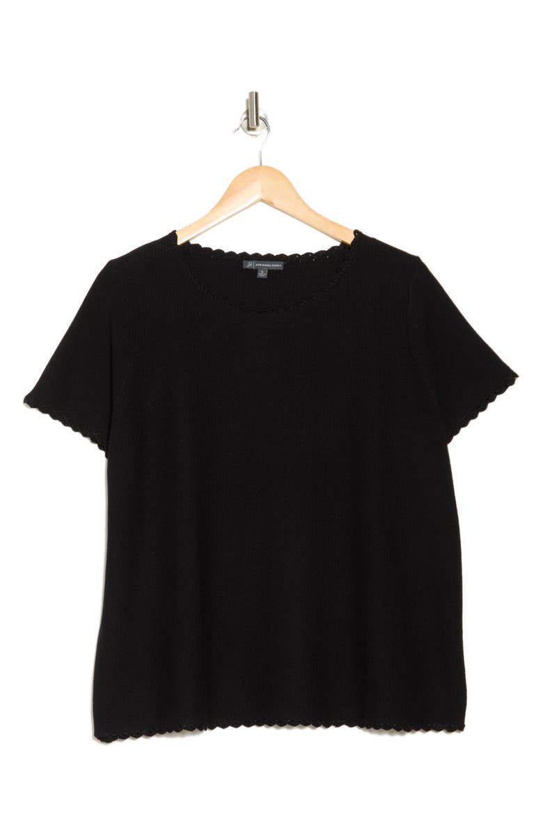 Adrianna Papell Short Sleeve Sweater, Alternate, color, Black