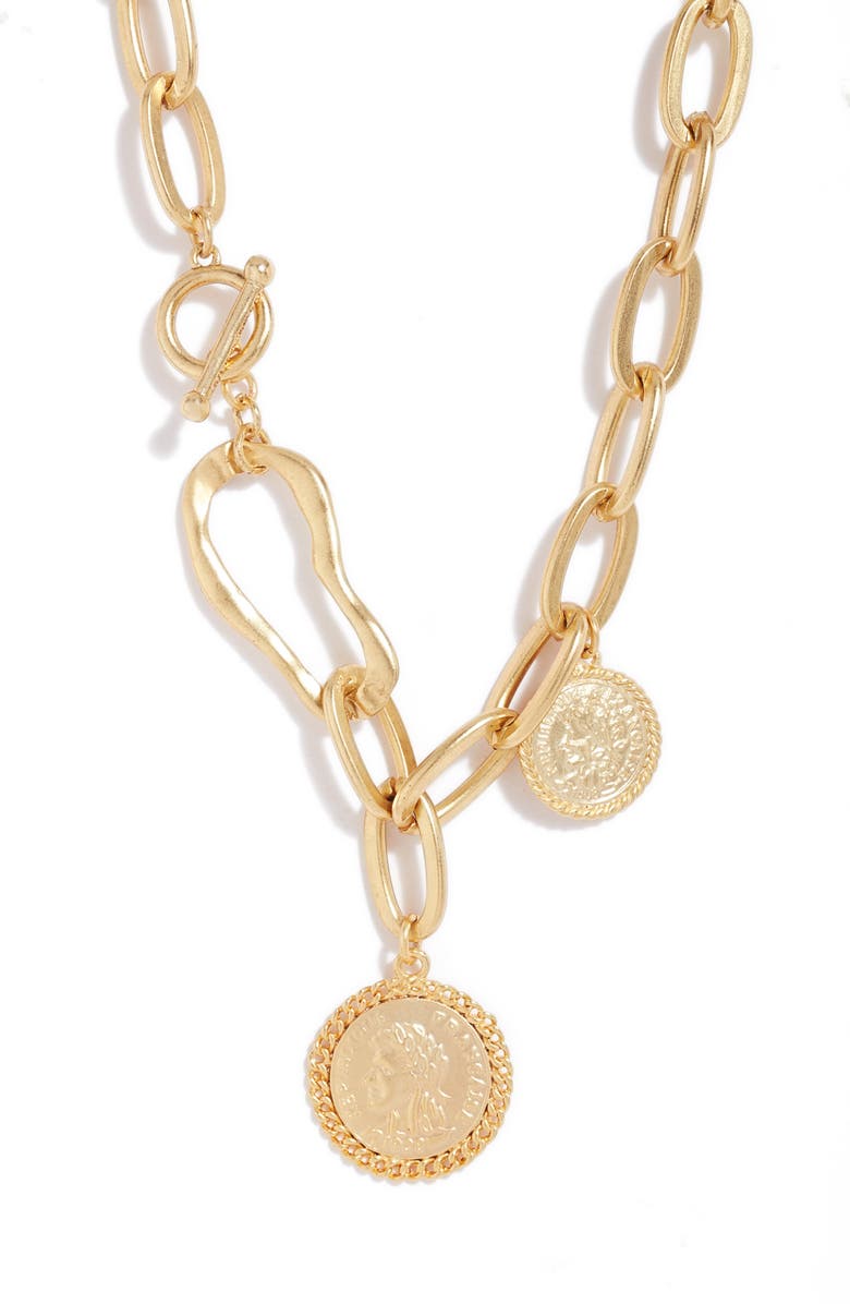 Karine Sultan Coin Drop Necklace, Main, color, Gold