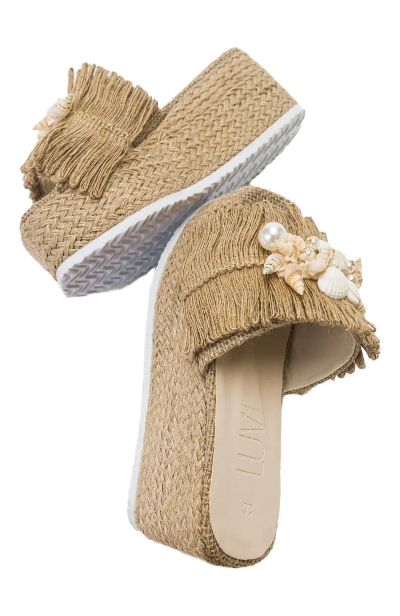 Prologue Shoes Dion Raffia Seashell Wedge Mules, Alternate, color, 