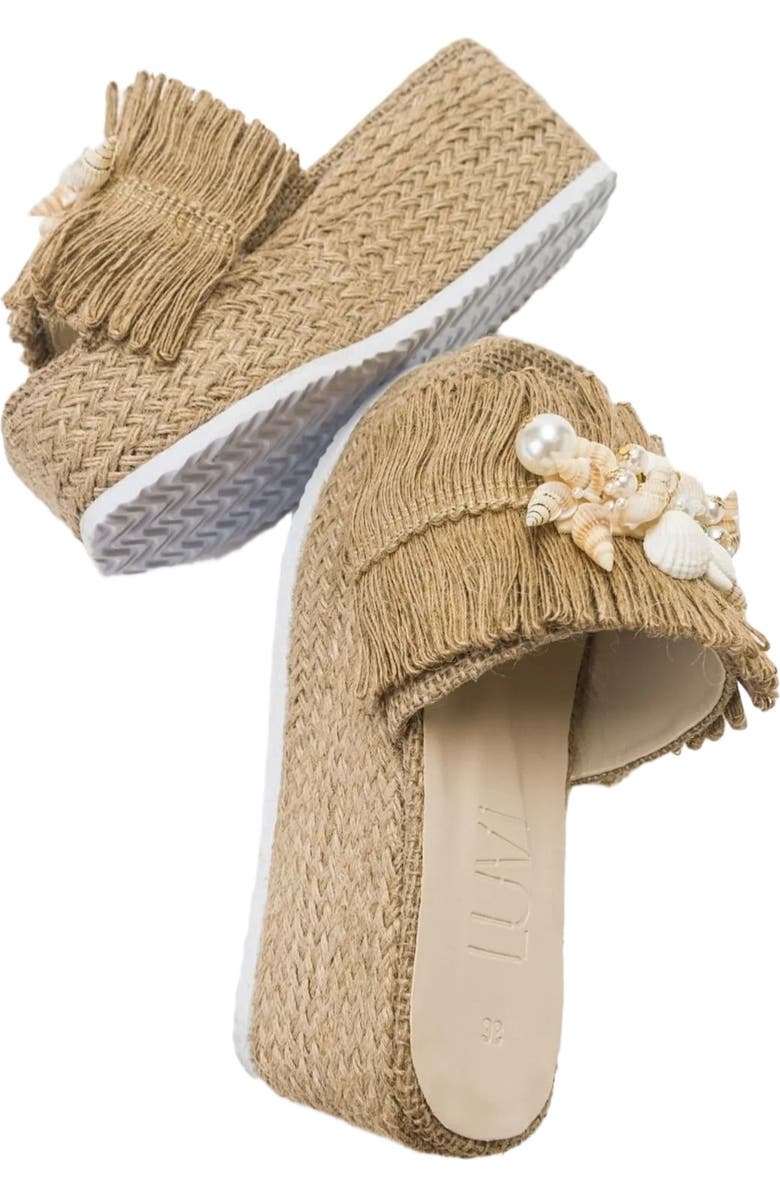 Prologue Shoes Dion Raffia Seashell Wedge Mules, Alternate, color,