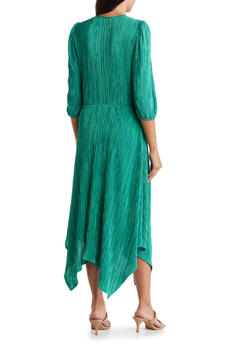 Plissé Handkerchief Dress, Alternate, color, EMERALD GREEN