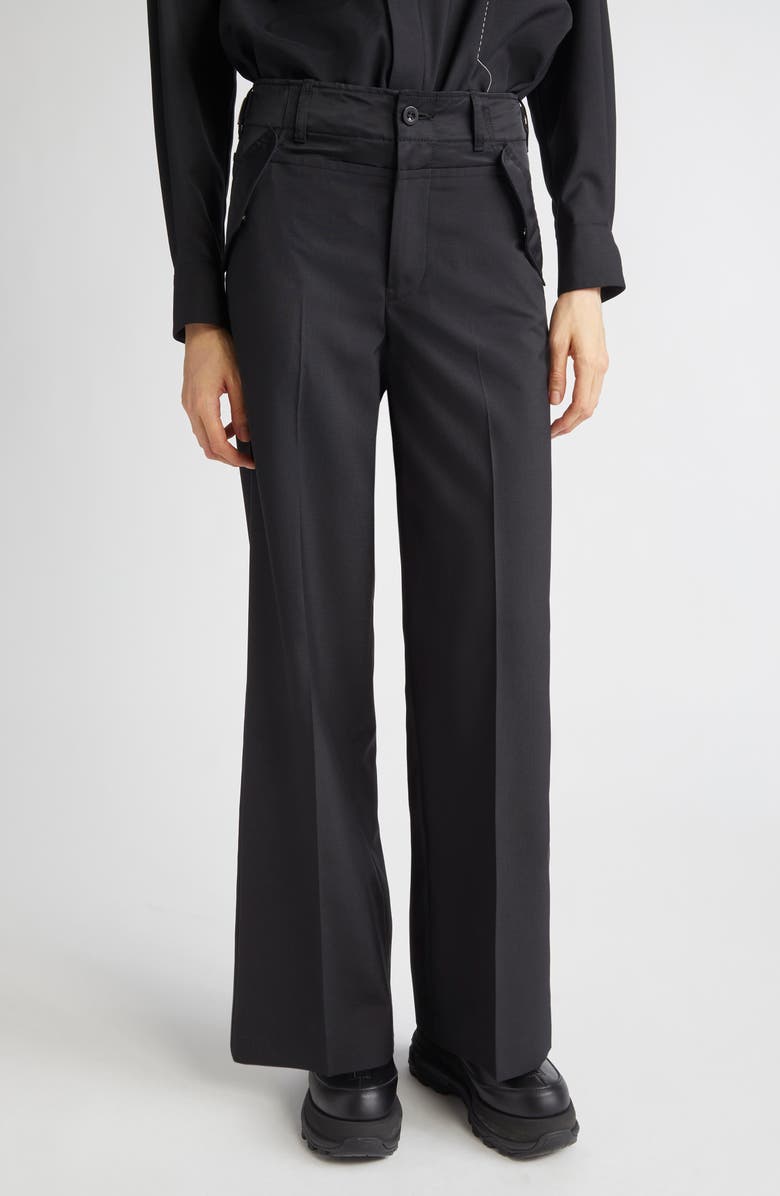 Sacai Suiting Mixed Media Straight Leg Pants, Main, color, Black