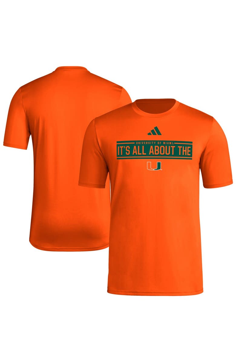 adidas Men's adidas  Orange Miami Hurricanes Locker Slogan Pre-Game T-Shirt, Main, color, Orange