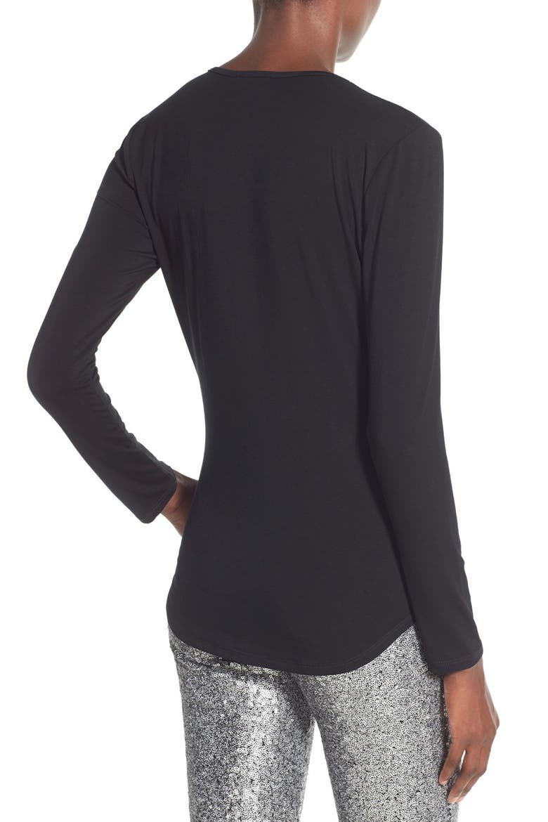 Lace-Up Long Sleeve Top, Alternate, color, BLACK