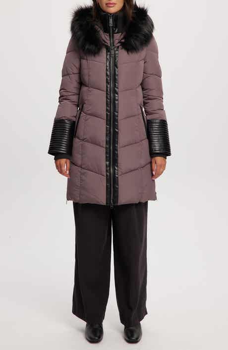 Noize Priya Water Resistant Mixed Media Parka with Faux Fur Trim
