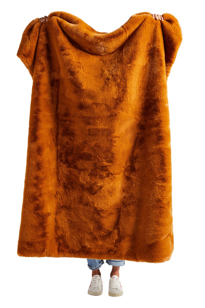 Faux Fur Throw Blanket, Alternate, color, MARIGOLD