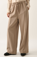 Modenaire Wide-Leg Front-Seam Elastic Drawstring Waist Trousers