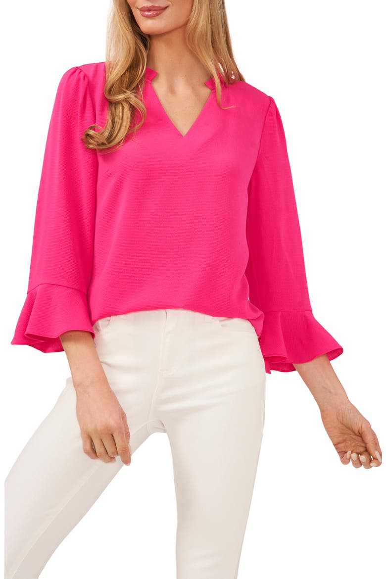 Ruffle Cuff Crepe Top, Main, color, BRIGHT ROSE