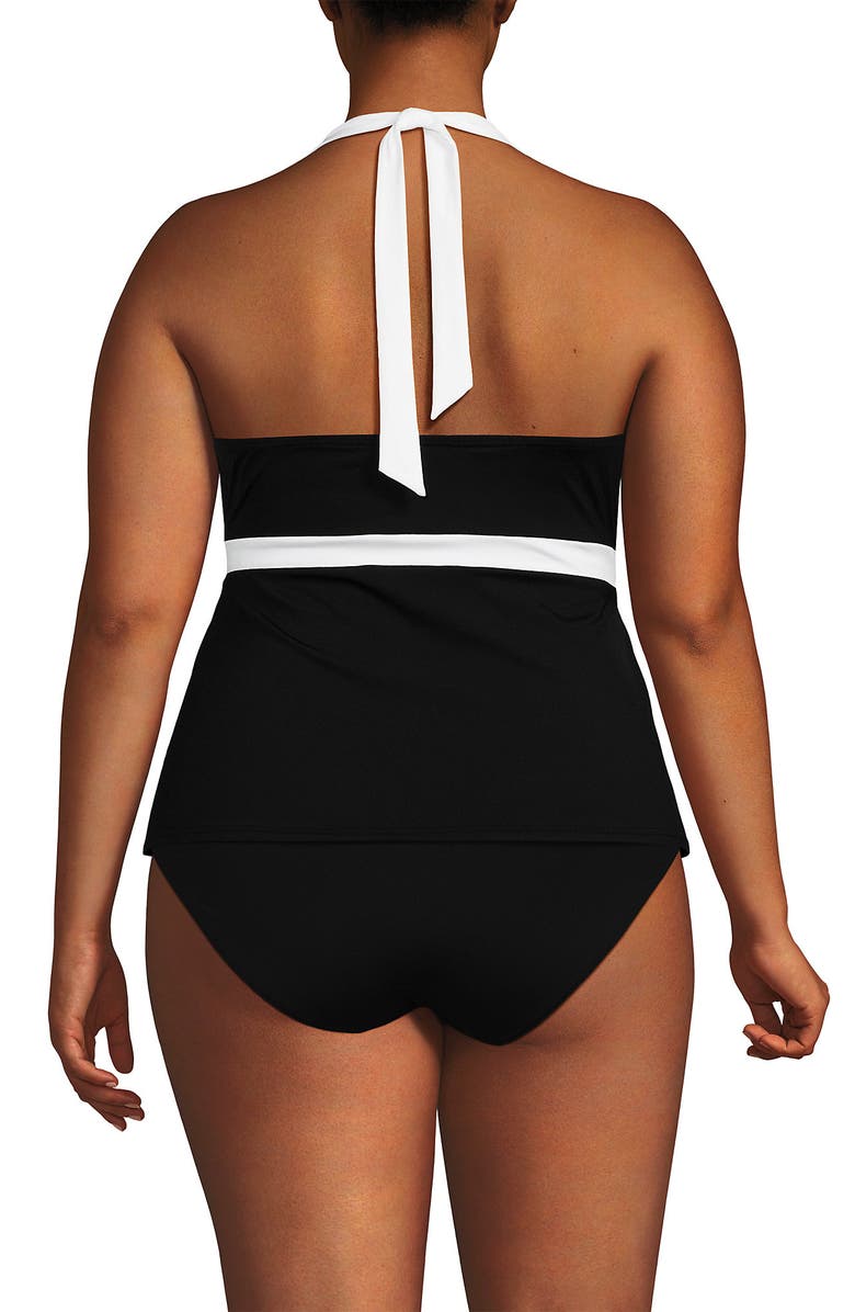 Lands' End Plus Size V-Neck Halter Tankini Top, Alternate, color, Black/White