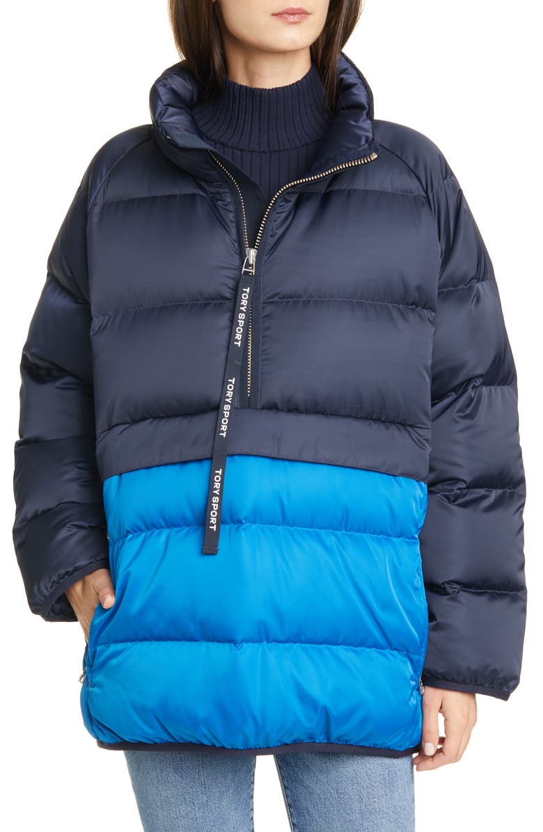 Tory Sport by Tory Burch Tory Sport Water Resistant Performance Satin Packable Down Jacket, Main, color, 
