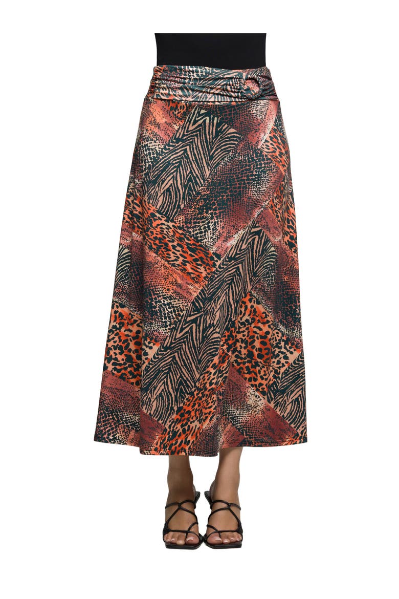 Animal Patchwork Print Maxi Skirt, Main, color, Brown Multi