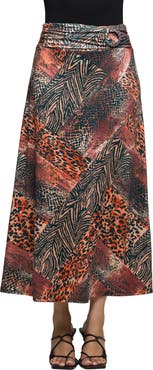 24seven Comfort Apparel Animal Patchwork Print Maxi Skirt