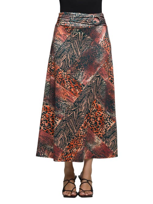24seven Comfort Apparel Animal Patchwork Print Maxi Skirt In Multi