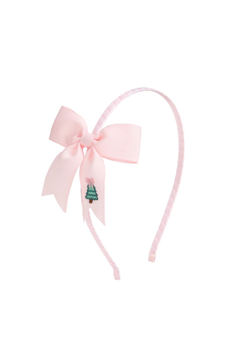 Christmas Tree Embroidered Bow Headband, Main, color, Pink