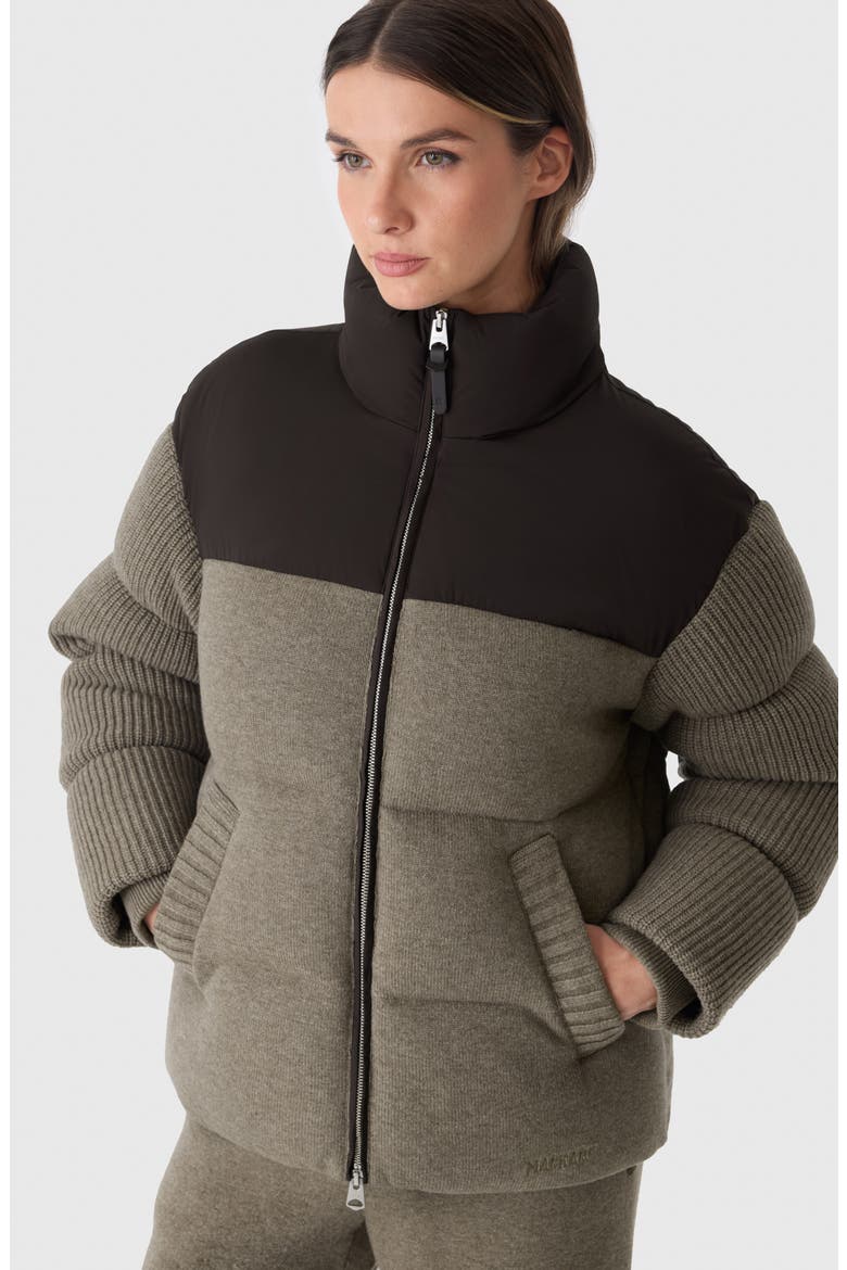 Greer Mixed Media Wool & Cashmere Blend Hooded Down Jacket, Alternate, color, COFFEE