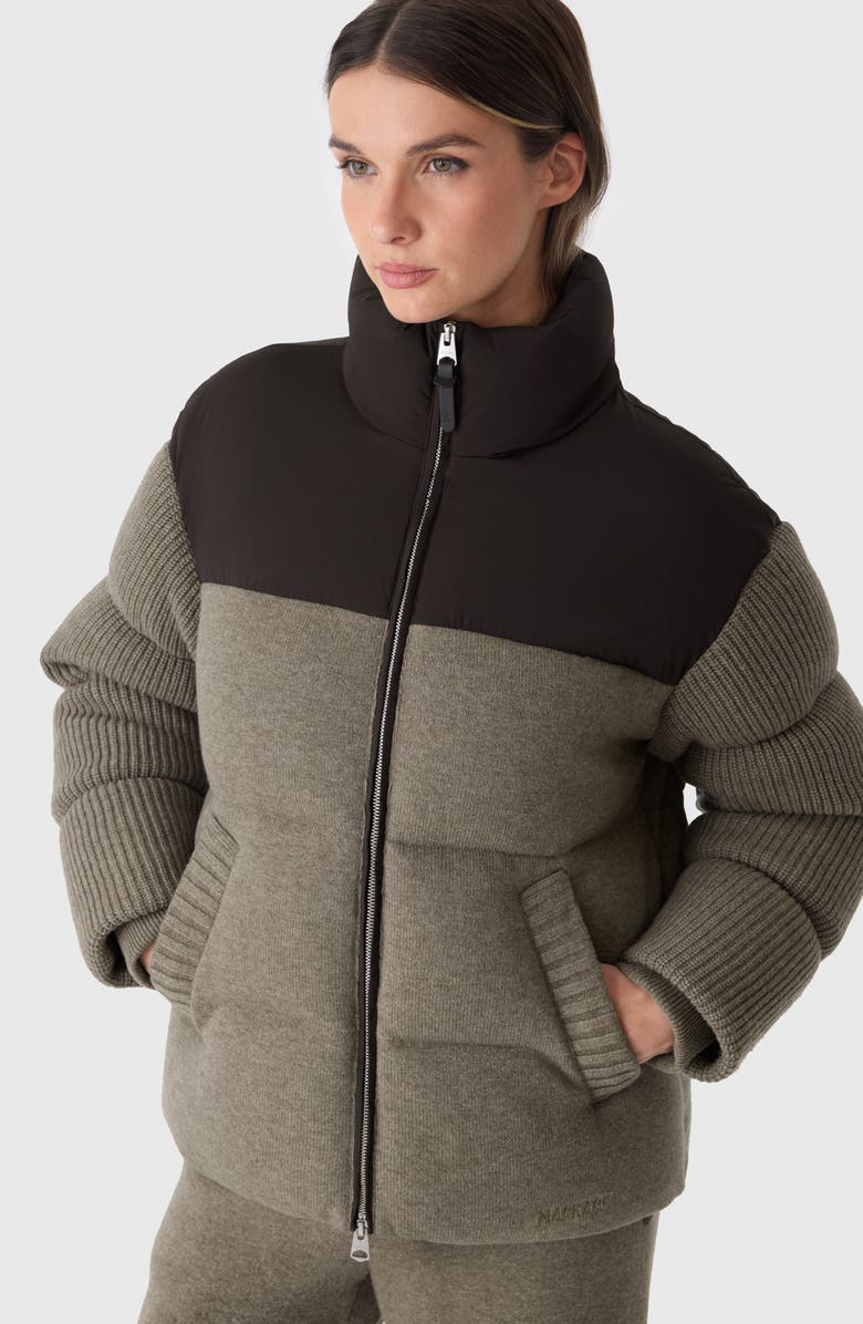 Mackage Greer Mixed Media Wool & Cashmere Blend Hooded Down Jacket, Alternate, color, Coffee