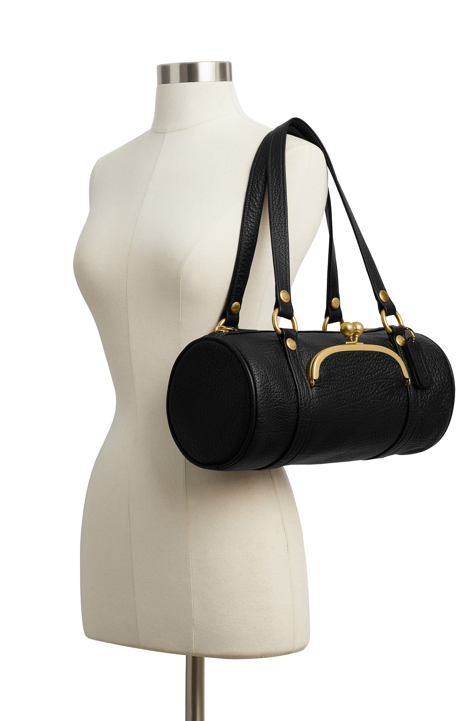 COACH Kisslock Leather Barrel Bag, Alternate, color, 