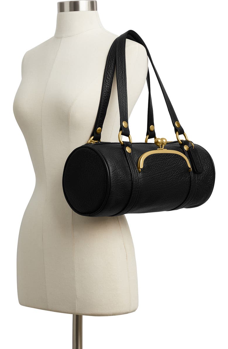 COACH Kisslock Leather Barrel Bag, Alternate, color,